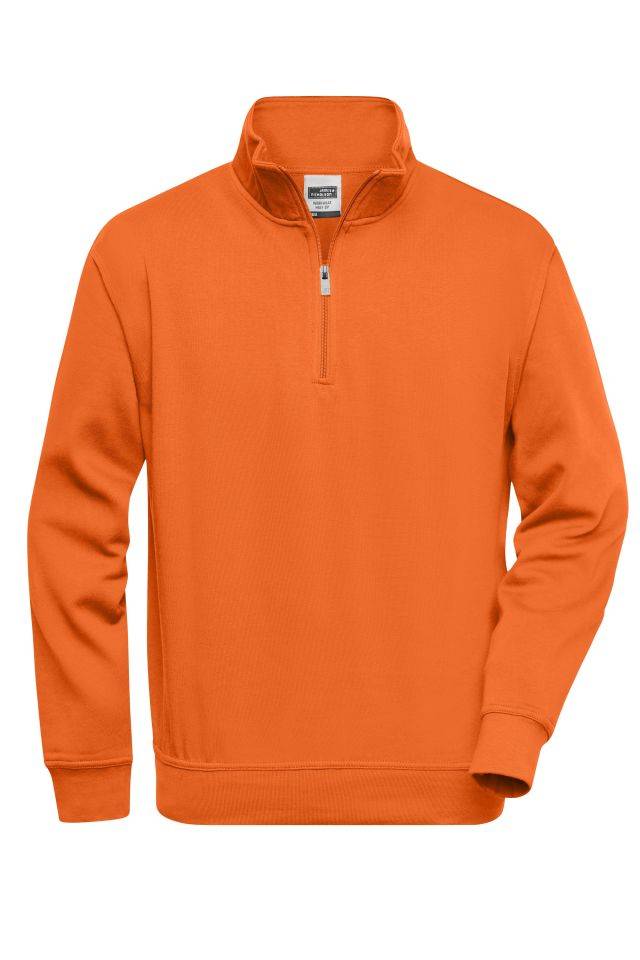 Workwear Half Zip Sweat Sweatshirt mit Stehkragen und Reißverschluss orange, Gr. L