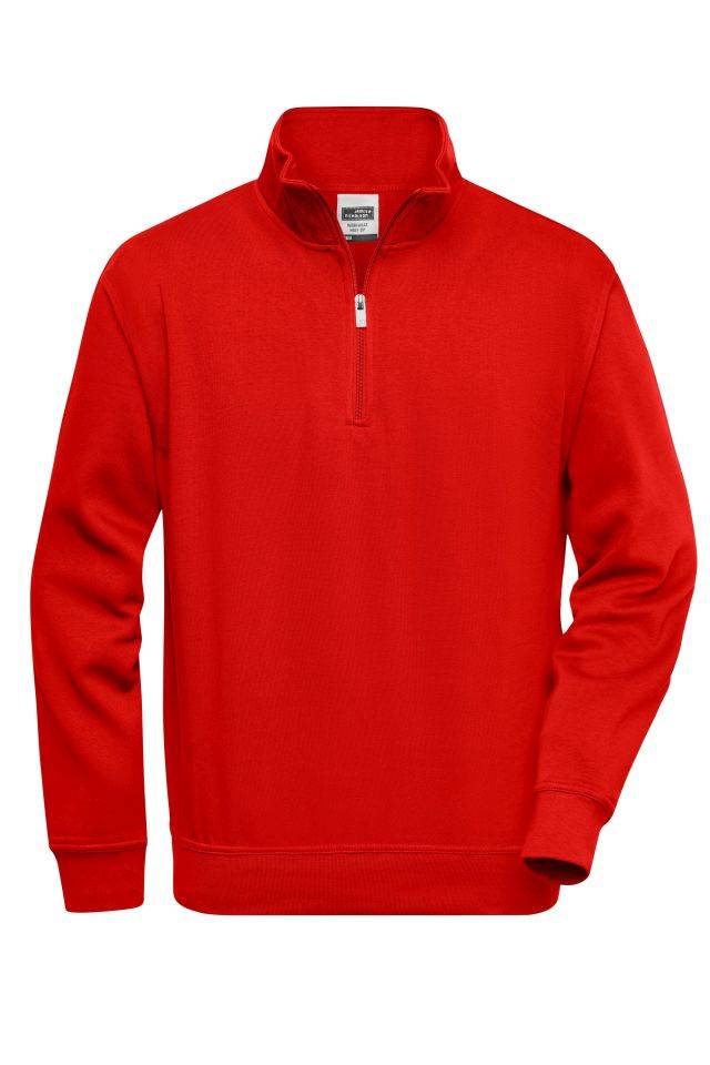 Workwear Half Zip Sweat Sweatshirt mit Stehkragen und Reißverschluss rot, Gr. 4XL