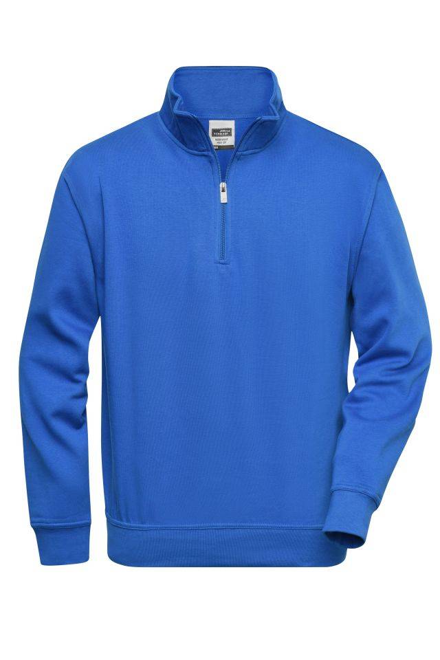 Workwear Half Zip Sweat Sweatshirt mit Stehkragen und Reißverschluss blau, Gr. 5XL