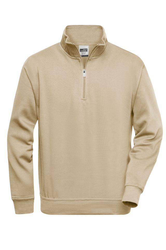 Workwear Half Zip Sweat Sweatshirt mit Stehkragen und Reißverschluss braun/grau, Gr. XL