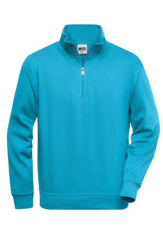 Workwear Half Zip Sweat Sweatshirt mit Stehkragen und Reißverschluss blau, Gr. 5XL