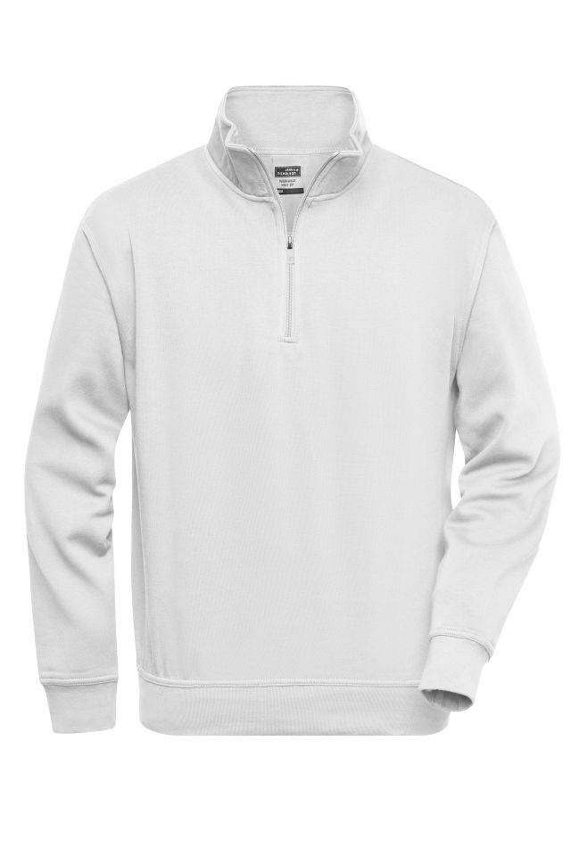 Workwear Half Zip Sweat Sweatshirt mit Stehkragen und Reißverschluss weiß, Gr. S