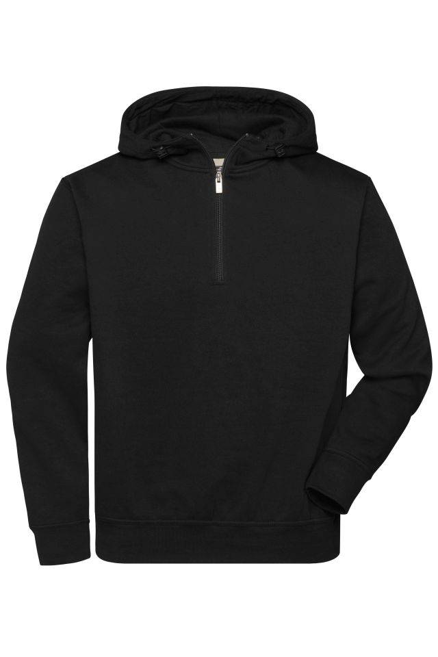 BIO Workwear-Half Zip Hoody Sweatshirt mit Kapuze und Reißverschluss schwarz, Gr. S