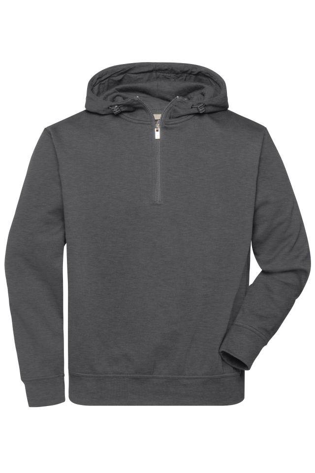 BIO Workwear-Half Zip Hoody Sweatshirt mit Kapuze und Reißverschluss grau, Gr. S