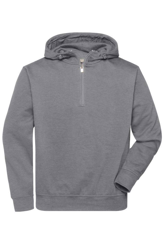BIO Workwear-Half Zip Hoody Sweatshirt mit Kapuze und Reißverschluss grau, Gr. XL