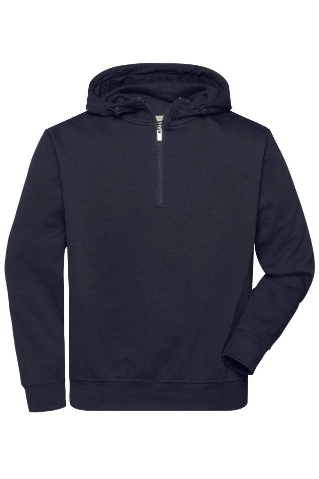 BIO Workwear-Half Zip Hoody Sweatshirt mit Kapuze und Reißverschluss blau, Gr. 3XL