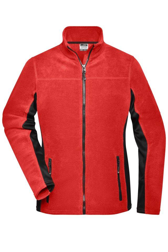 Ladies' Workwear Fleece Jacket - STRONG - Strapazierfähige Fleece Jacke im Materialmix schwarz/rot, Gr. 4XL