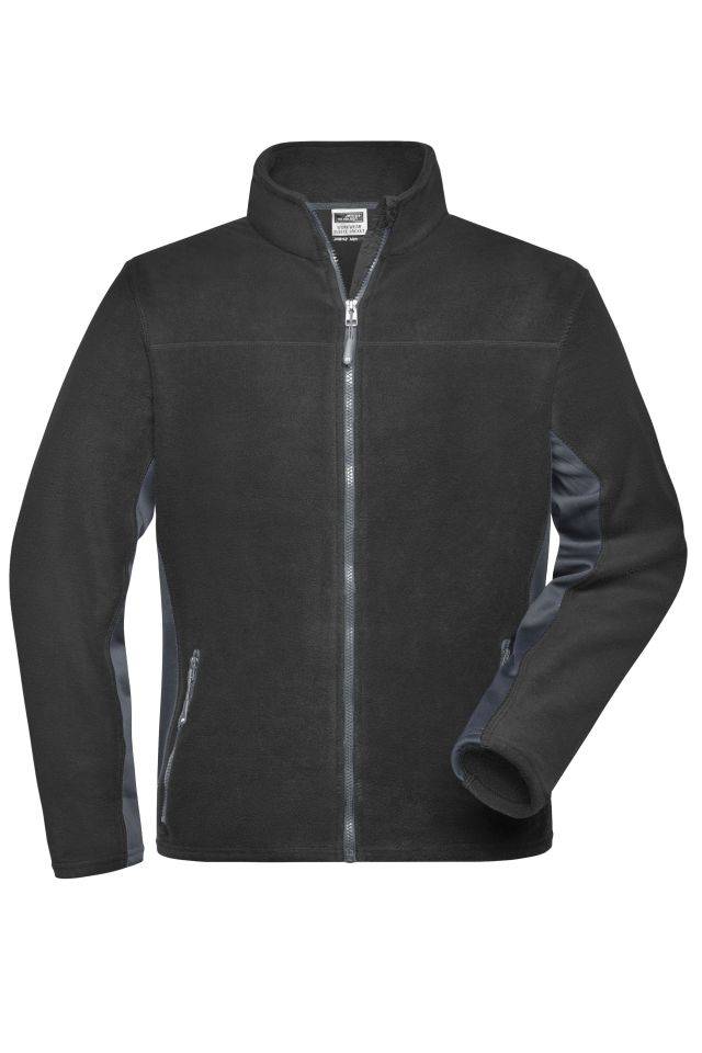 Men's Workwear Fleece Jacket - STRONG - Strapazierfähige Fleece Jacke im Materialmix schwarz/grau, Gr. 6XL