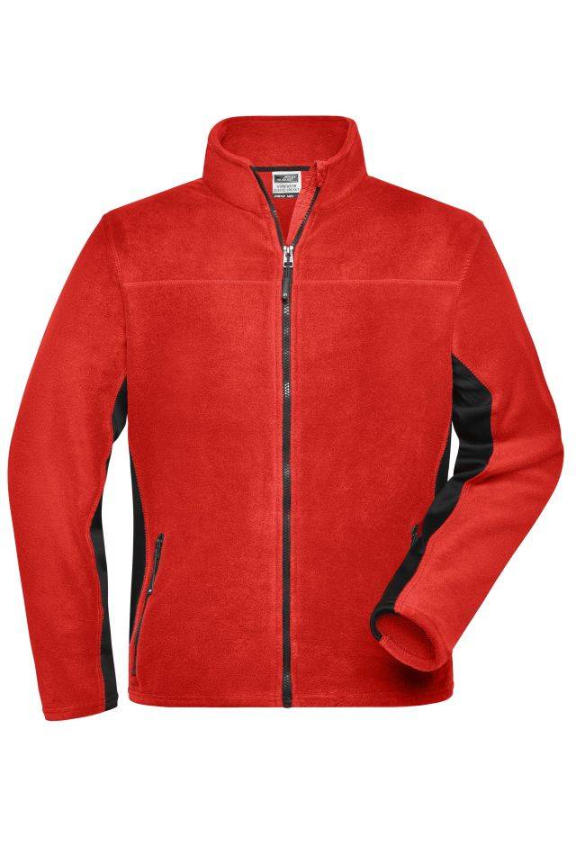 Men's Workwear Fleece Jacket - STRONG - Strapazierfähige Fleece Jacke im Materialmix schwarz/rot, Gr. 4XL