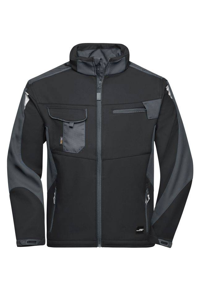 Workwear Softshell Jacket - STRONG - Professionelle Softshelljacke mit hochwertiger Ausstattung schwarz/grau, Gr. S
