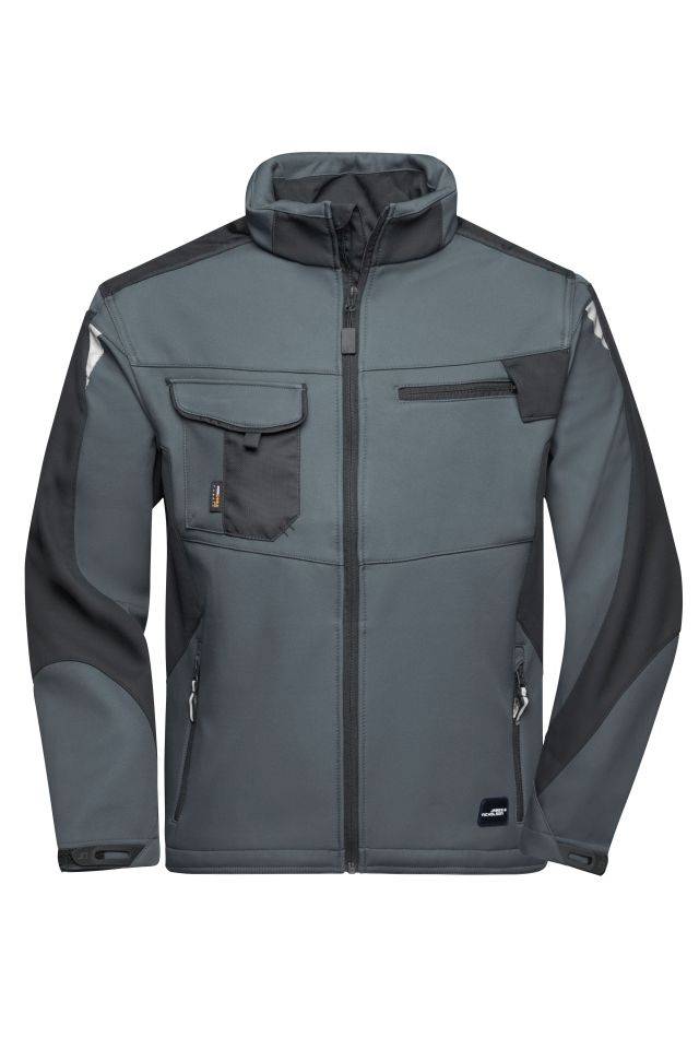 Workwear Softshell Jacket - STRONG - Professionelle Softshelljacke mit hochwertiger Ausstattung schwarz/grau, Gr. 6XL