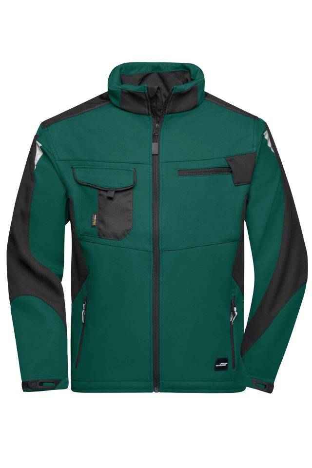 Workwear Softshell Jacket - STRONG - Professionelle Softshelljacke mit hochwertiger Ausstattung schwarz/grün, Gr. XL