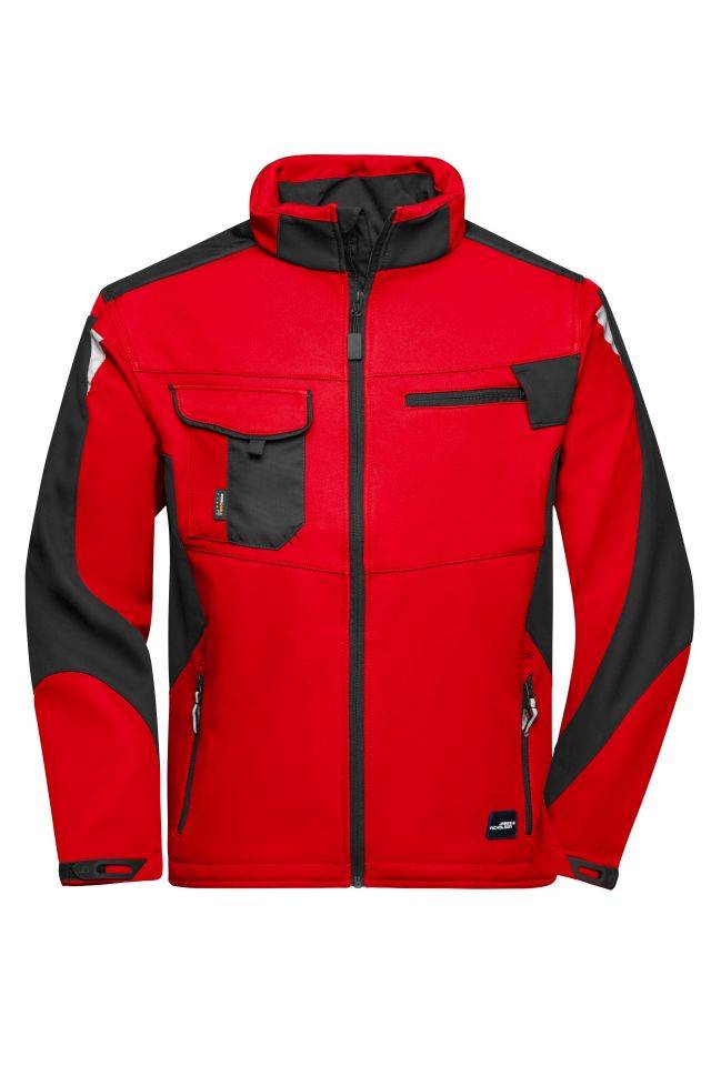 Workwear Softshell Jacket - STRONG - Professionelle Softshelljacke mit hochwertiger Ausstattung schwarz/rot, Gr. L