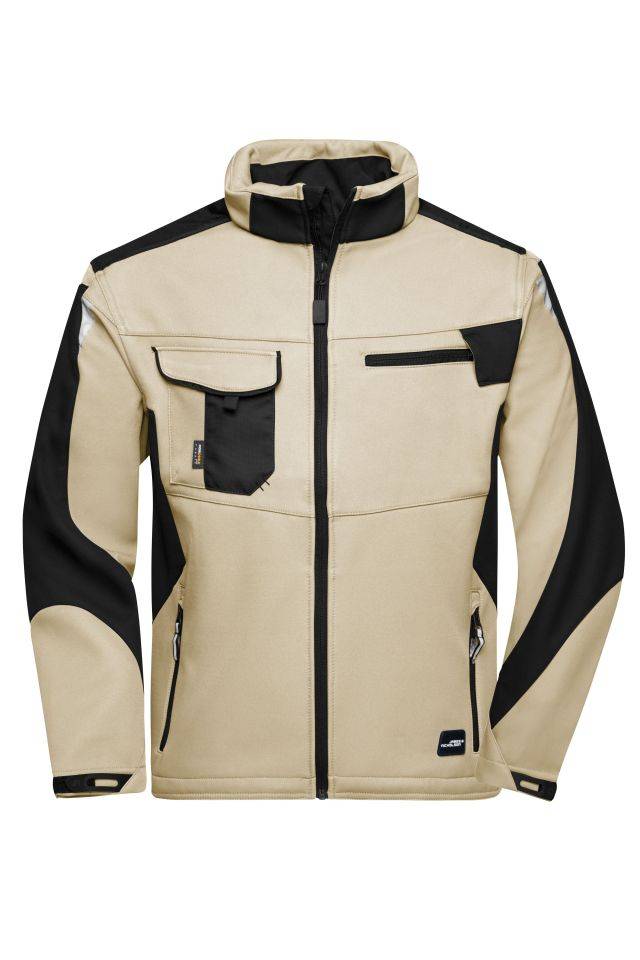 Workwear Softshell Jacket - STRONG - Professionelle Softshelljacke mit hochwertiger Ausstattung schwarz/braun/grau, Gr.