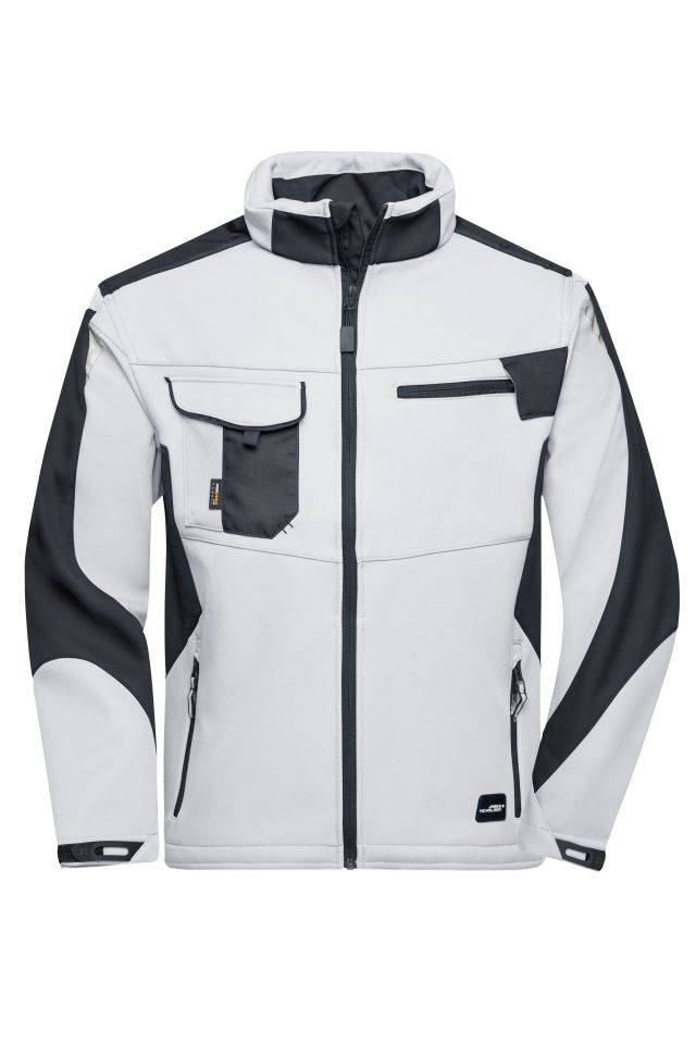 Workwear Softshell Jacket - STRONG - Professionelle Softshelljacke mit hochwertiger Ausstattung weiß/grau, Gr. S