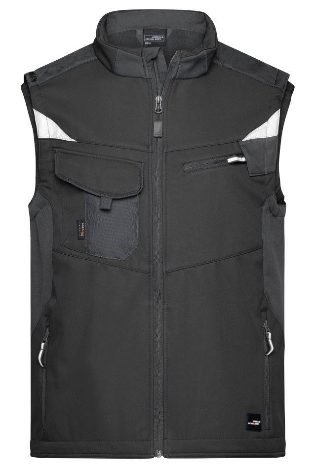 Workwear Softshell Vest - STRONG - Professionelle Softshellweste mit hochwertiger Ausstattung schwarz, Gr. 5XL