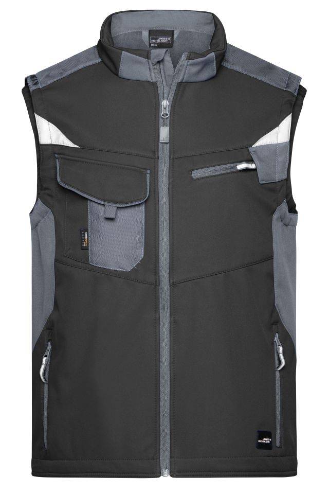 Workwear Softshell Vest - STRONG - Professionelle Softshellweste mit hochwertiger Ausstattung schwarz/grau, Gr. 3XL