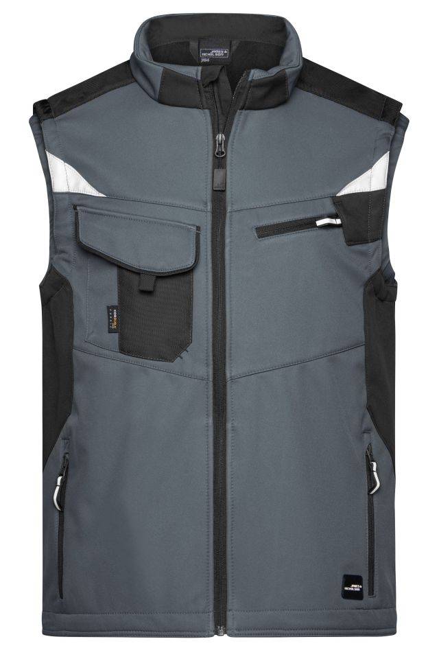 Workwear Softshell Vest - STRONG - Professionelle Softshellweste mit hochwertiger Ausstattung schwarz/grau, Gr. 6XL
