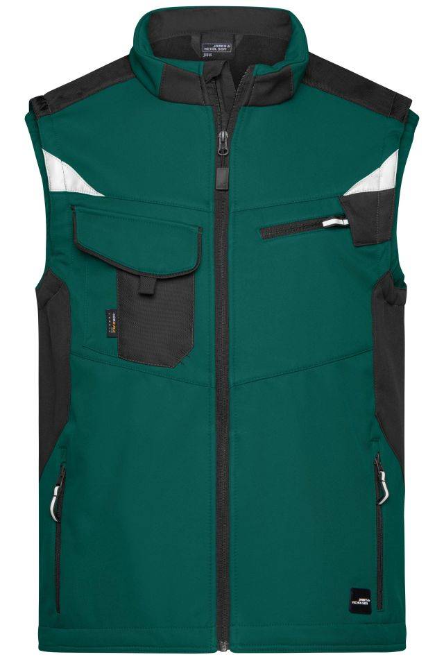 Workwear Softshell Vest - STRONG - Professionelle Softshellweste mit hochwertiger Ausstattung schwarz/grün, Gr. S