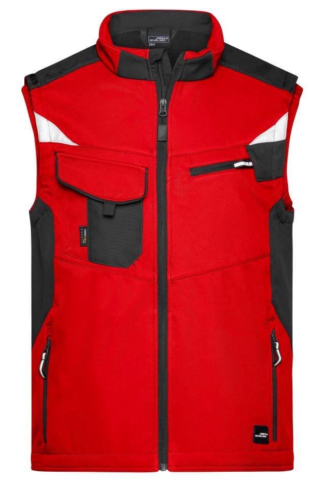 Workwear Softshell Vest - STRONG - Professionelle Softshellweste mit hochwertiger Ausstattung schwarz/rot, Gr. 4XL
