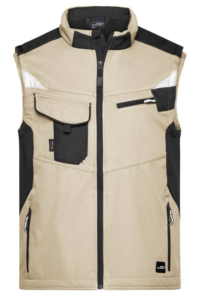 Workwear Softshell Vest - STRONG - Professionelle Softshellweste mit hochwertiger Ausstattung schwarz/braun/grau, Gr. XS