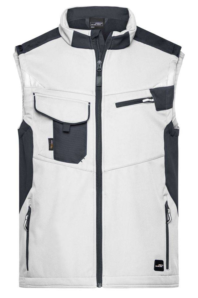 Workwear Softshell Vest - STRONG - Professionelle Softshellweste mit hochwertiger Ausstattung weiß/grau, Gr. M