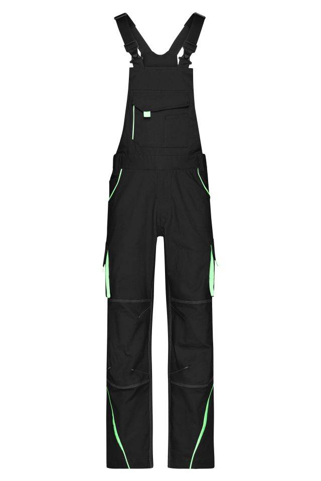 Workwear Pants with Bib - COLOR - Funktionelle Latzhose im sportlichen Look mit hochwertigen Details schwarz/grün, Gr. 6