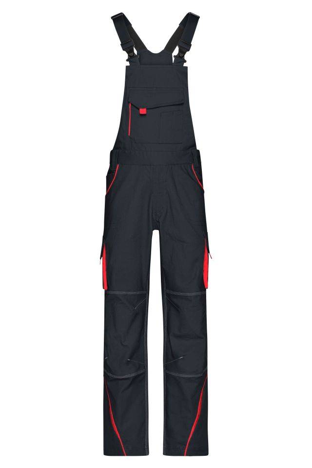 Workwear Pants with Bib - COLOR - Funktionelle Latzhose im sportlichen Look mit hochwertigen Details rot/grau, Gr. 42