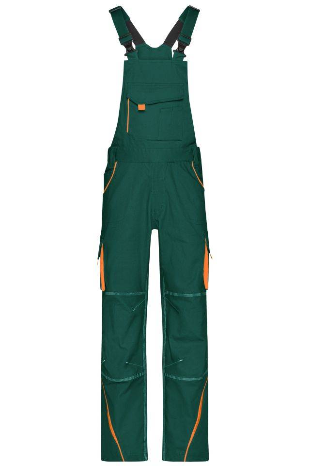 Workwear Pants with Bib - COLOR - Funktionelle Latzhose im sportlichen Look mit hochwertigen Details grün/orange, Gr. 42