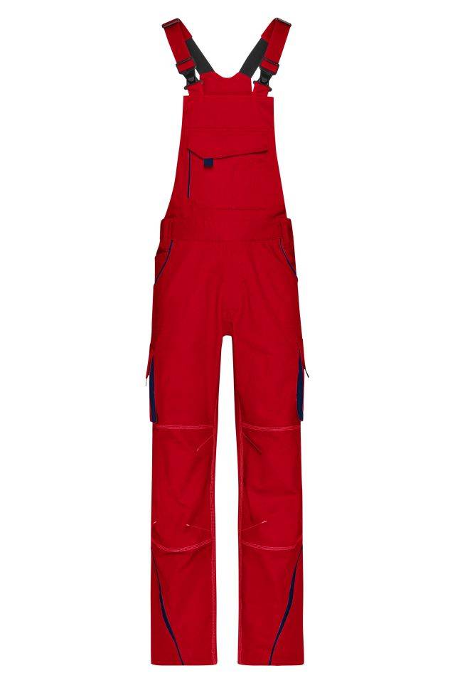 Workwear Pants with Bib - COLOR - Funktionelle Latzhose im sportlichen Look mit hochwertigen Details rot/blau, Gr. 54
