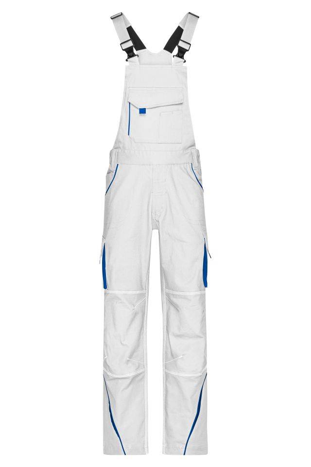 Workwear Pants with Bib - COLOR - Funktionelle Latzhose im sportlichen Look mit hochwertigen Details weiß/blau, Gr. 56