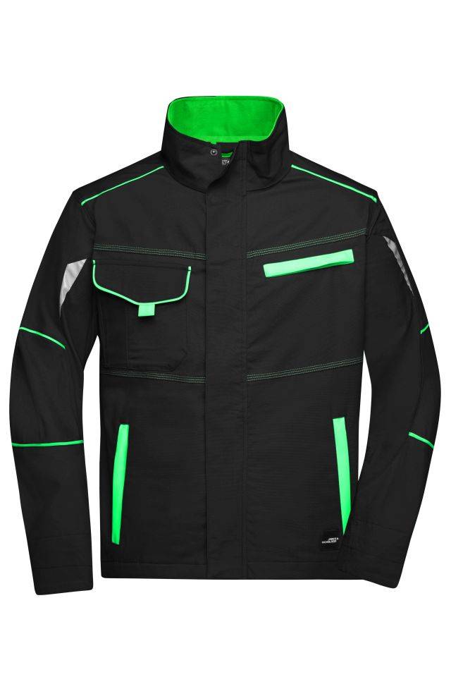 Workwear Jacket - COLOR - Funktionelle Jacke im sportlichen Look mit hochwertigen Details schwarz/grün, Gr. L