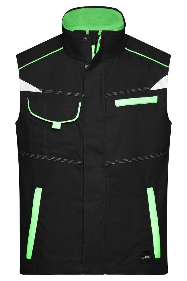 Workwear Vest - COLOR - Funktionelle Weste im sportlichen Look mit hochwertigen Details schwarz/grün, Gr. 3XL