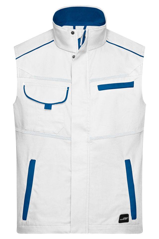 Workwear Vest - COLOR - Funktionelle Weste im sportlichen Look mit hochwertigen Details weiß/blau, Gr. XL