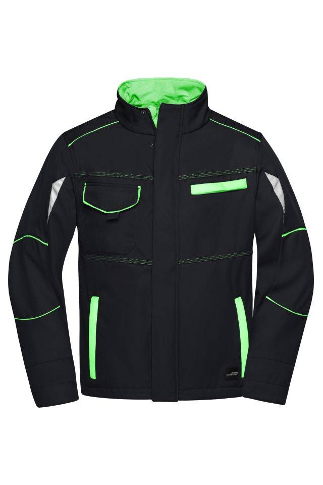 Workwear Softshell Jacket - COLOR - Funktionelle Softshelljacke mit hochwertiger Ausstattung schwarz/grün, Gr. 6XL