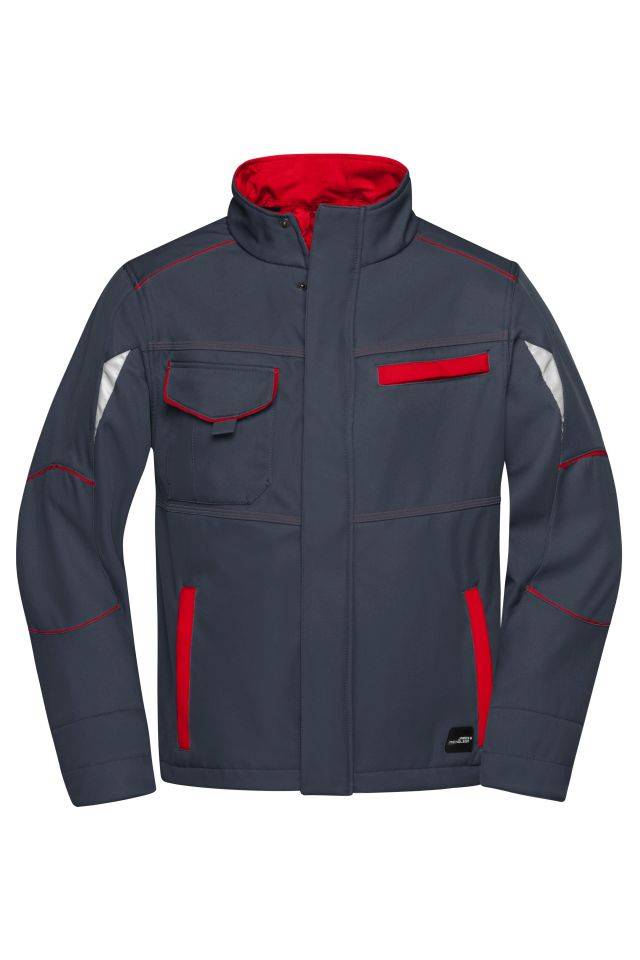 Workwear Softshell Jacket - COLOR - Funktionelle Softshelljacke mit hochwertiger Ausstattung rot/grau, Gr. 4XL