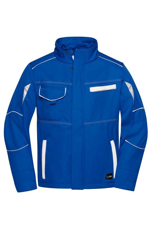 Workwear Softshell Jacket - COLOR - Funktionelle Softshelljacke mit hochwertiger Ausstattung weiß/blau, Gr. XL