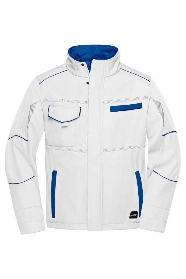 Workwear Softshell Jacket - COLOR - Funktionelle Softshelljacke mit hochwertiger Ausstattung weiß/blau, Gr. XL