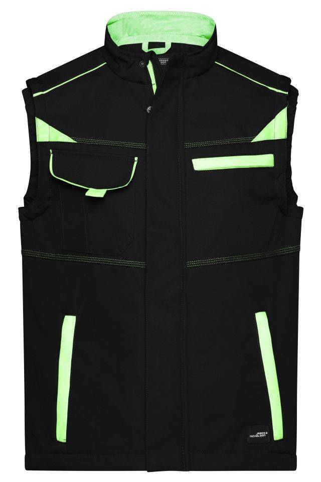 Workwear Softshell Vest - COLOR - Funktionelle Softshellweste mit hochwertiger Ausstattung schwarz/grün, Gr. XXL