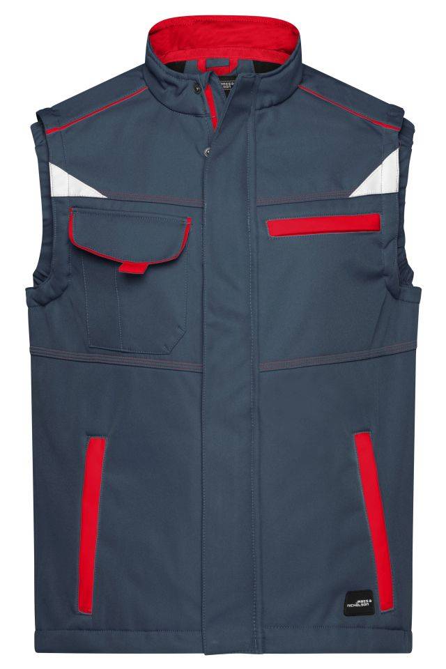 Workwear Softshell Vest - COLOR - Funktionelle Softshellweste mit hochwertiger Ausstattung rot/grau, Gr. 3XL