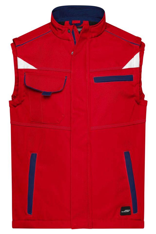 Workwear Softshell Vest - COLOR - Funktionelle Softshellweste mit hochwertiger Ausstattung rot/blau, Gr. XXL