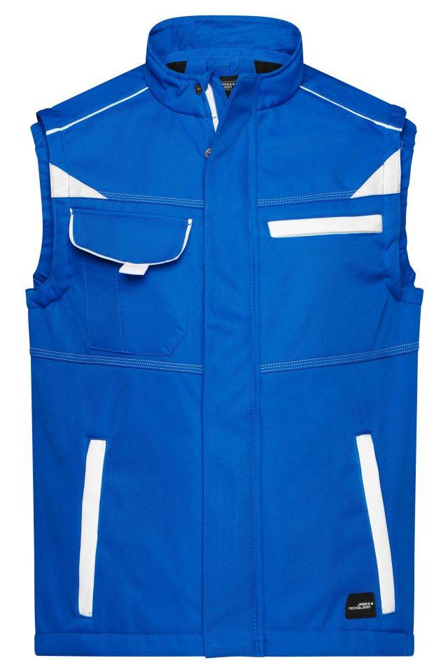 Workwear Softshell Vest - COLOR - Funktionelle Softshellweste mit hochwertiger Ausstattung weiß/blau, Gr. 4XL