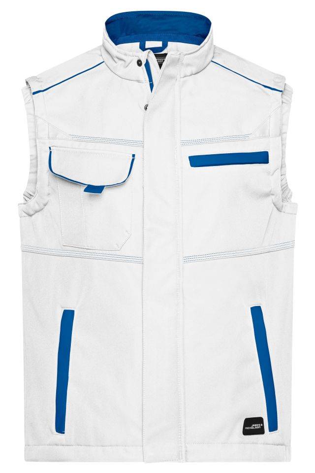 Workwear Softshell Vest - COLOR - Funktionelle Softshellweste mit hochwertiger Ausstattung weiß/blau, Gr. L
