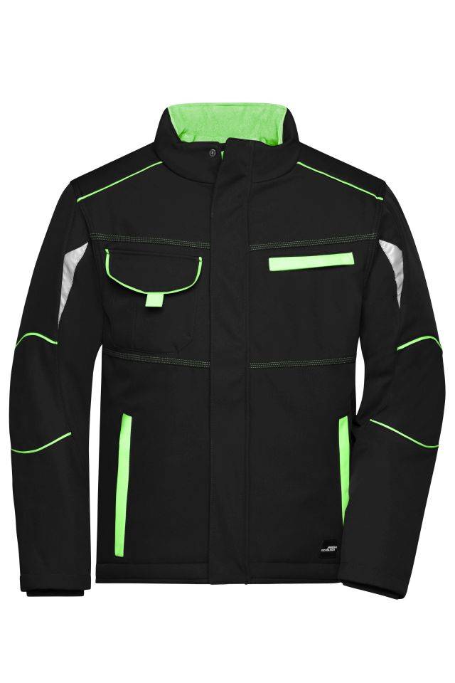 Workwear Softshell Padded Jacket - COLOR - Funktionelle Softshelljacke mit warmem Innenfutter schwarz/grün, Gr. XS
