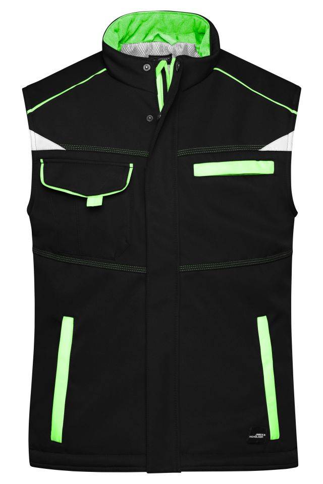 Workwear Softshell Padded Vest - COLOR - Funktionelle Softshell Weste mit warmem Innenfutter schwarz/grün, Gr. S