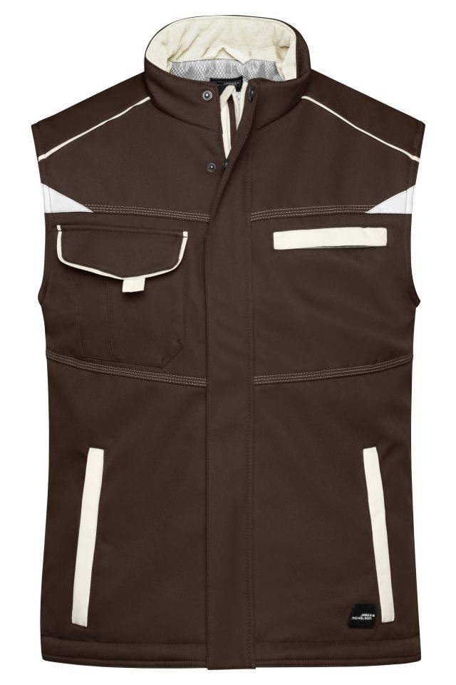 Workwear Softshell Padded Vest - COLOR - Funktionelle Softshell Weste mit warmem Innenfutter braun/grau, Gr. S