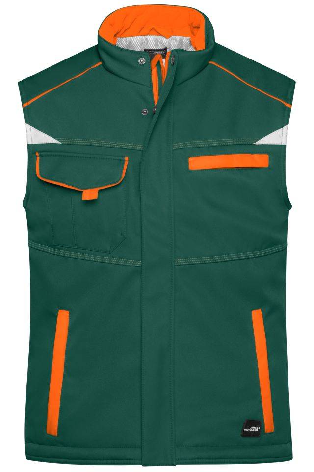 Workwear Softshell Padded Vest - COLOR - Funktionelle Softshell Weste mit warmem Innenfutter grün/orange, Gr. M