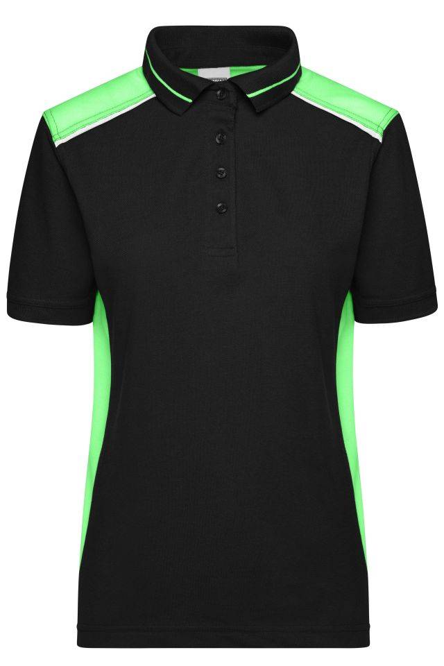 Ladies' Workwear Polo - COLOR - Pflegeleichtes und strapazierfähiges Polo mit Kontrasteinsätzen schwarz/grün, Gr. S