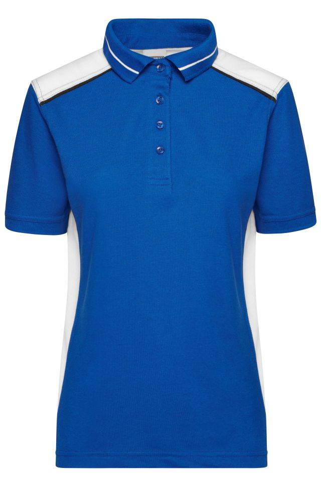 Ladies' Workwear Polo - COLOR - Pflegeleichtes und strapazierfähiges Polo mit Kontrasteinsätzen weiß/blau, Gr. XXL