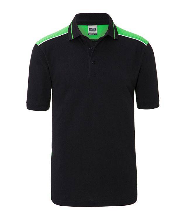 Men's Workwear Polo - COLOR - Pflegeleichtes und strapazierfähiges Polo mit Kontrasteinsätzen schwarz/grün, Gr. 5XL